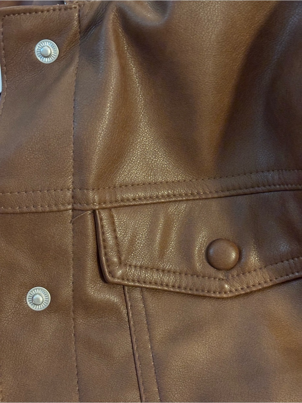 Bagatelle Collection Women’s Brown Faux Leather Trucker Jacket - Picture 6 of 7
